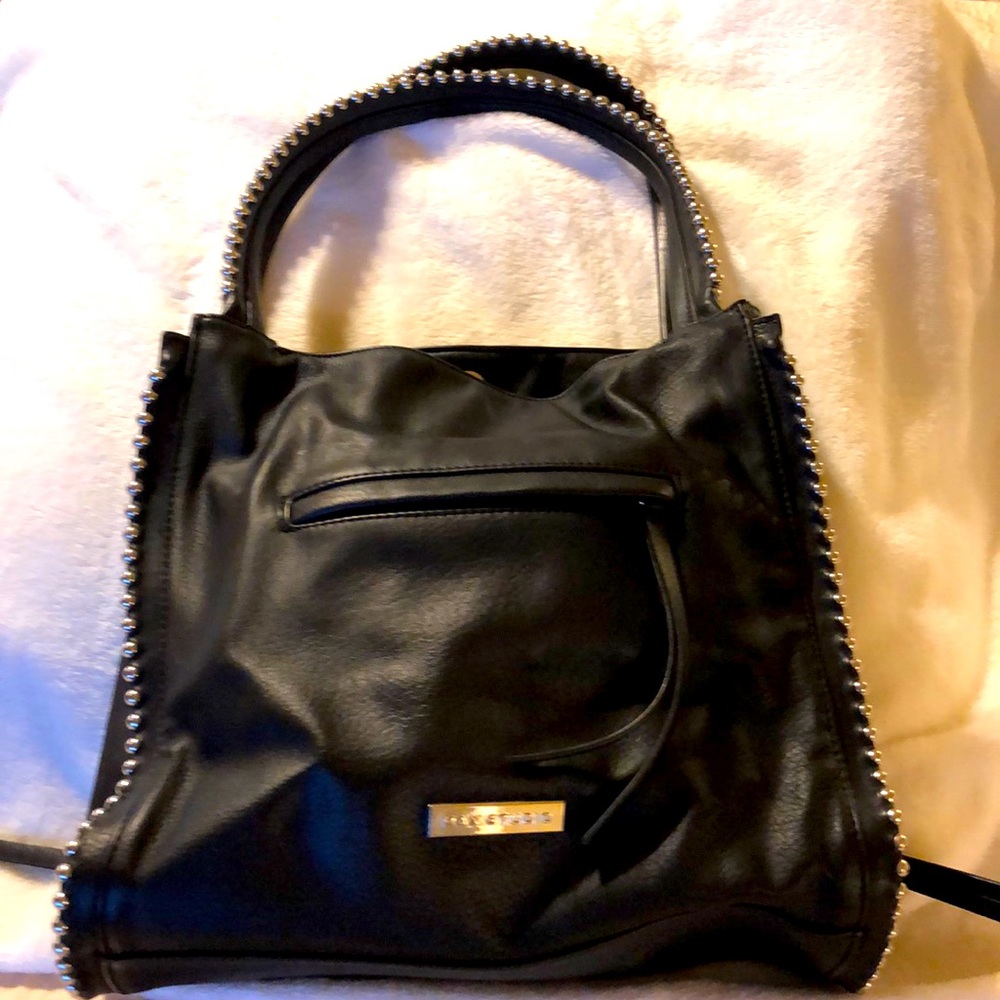 Black leather studded handbag